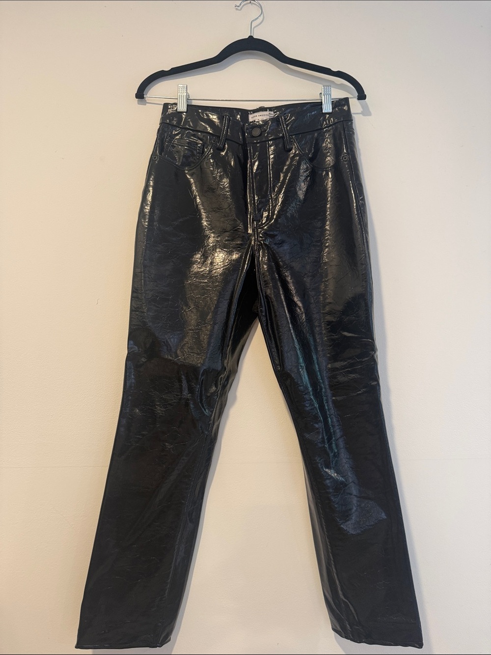 Good American Faux Leather Cropped Straight Leg Jeans
